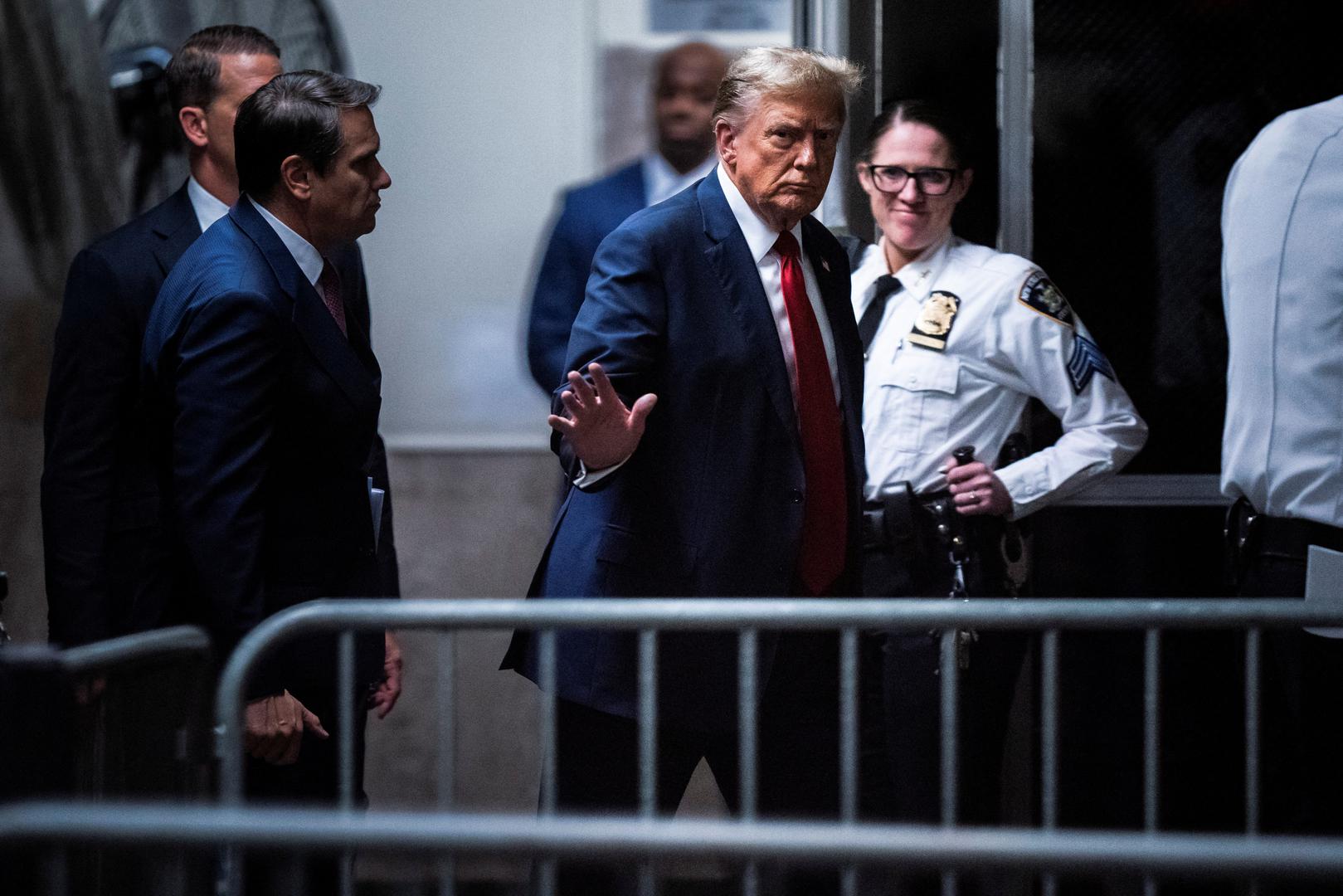 Former U.S. President Donald Trump walks back into the courtroom following a break at the Manhattan criminal court ahead of jury selection in New York, NY, U.S., on Monday, April 15, 2024. Trump faces 34 felony counts of falsifying business records as part of an alleged scheme to silence claims of extramarital sexual encounters during his 2016 presidential campaign. Jabin Botsford/Pool via REUTERS Photo: Jabin Botsford/REUTERS