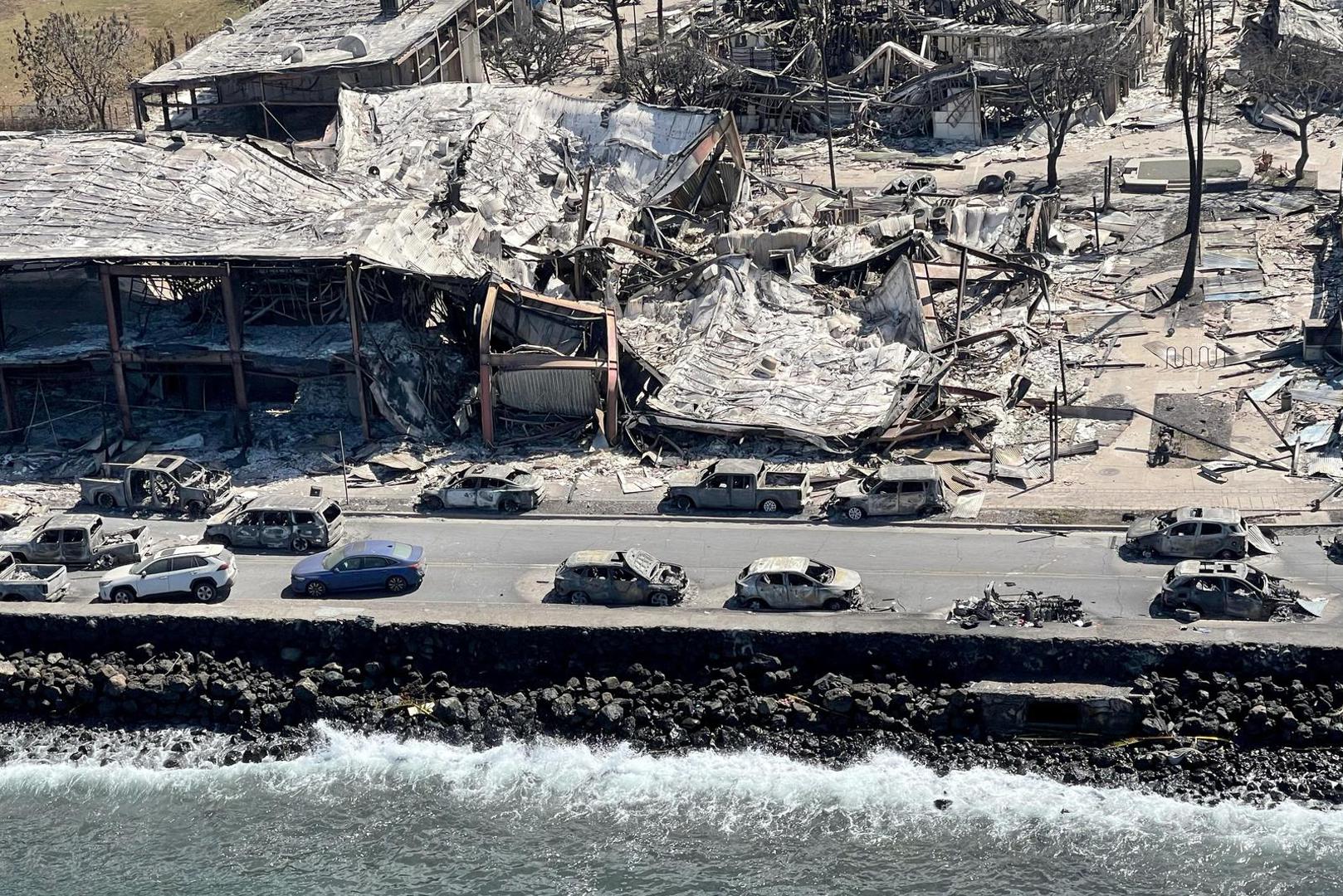 The shells of burned houses and buildings are left after wildfires driven by high winds burned across most of the town in Lahaina, Maui, Hawaii, U.S. August 11, 2023. Hawai'i Department of Land and Natural Resources/Handout via REUTERS  THIS IMAGE HAS BEEN SUPPLIED BY A THIRD PARTY. Photo: HAWAI'I DLNR/REUTERS