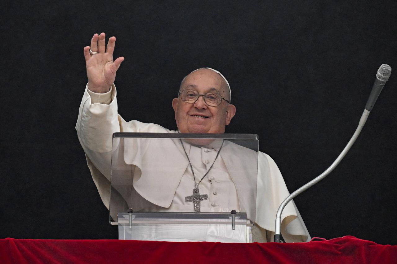 Pope Francis leads the Angelus prayer, at the Vatican