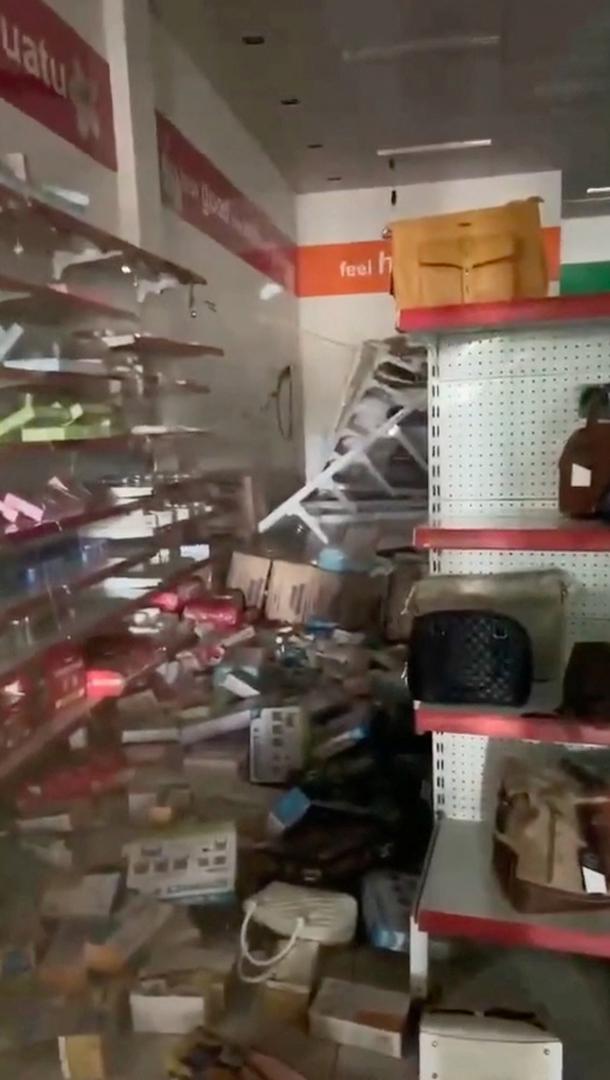 Products lie scattered across the floor following a strong earthquake in Port Vila, Vanuatu, December 17, 2024 in this screengrab obtained from a social media video. Tana Plaza Pharmacy/via REUTERS  THIS IMAGE HAS BEEN SUPPLIED BY A THIRD PARTY. MANDATORY CREDIT. NO RESALES. NO ARCHIVES. Photo: Tana Plaza Pharmacy/REUTERS