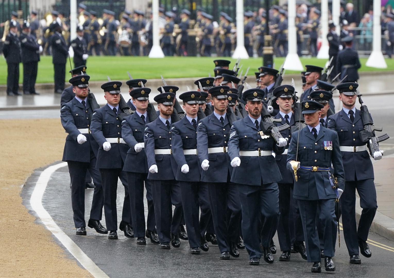 Personnel from the Royal Air Force arriving at Westminster Abbey, London, ahead of the coronation of King Charles III and Queen Camilla on Saturday. Picture date: Saturday May 6, 2023. Photo: Joe Giddens/PRESS ASSOCIATION