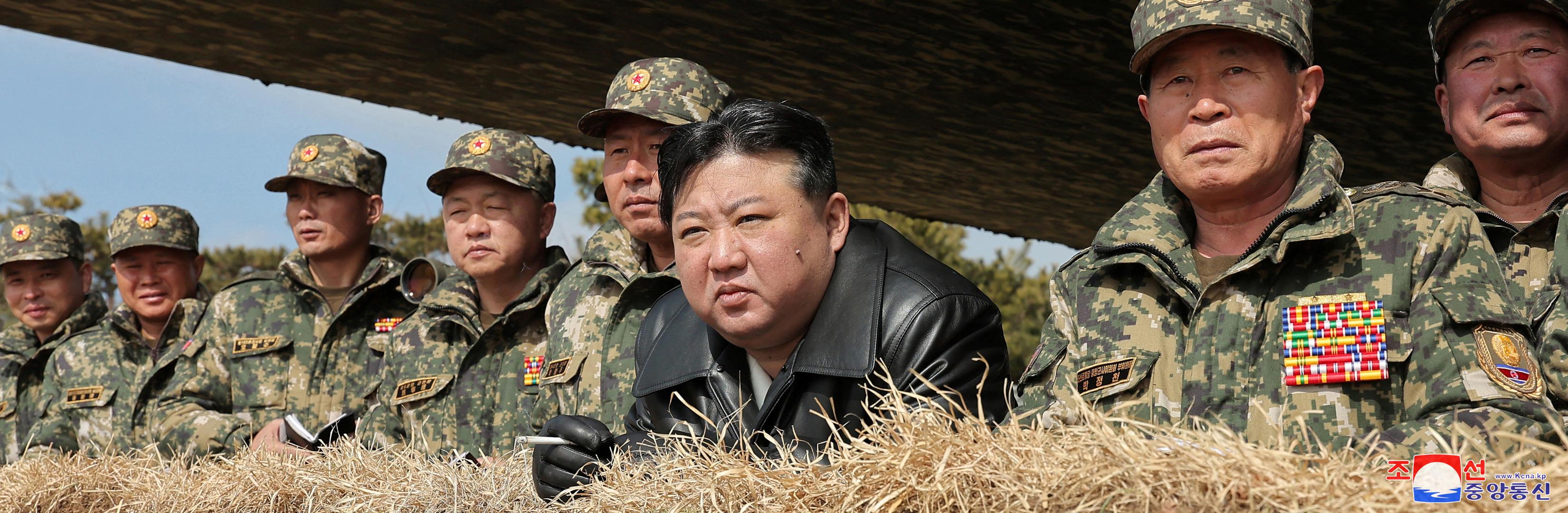 North Korean leader Kim Jong Un guides an artillery firing drill by the Korean People's Army, the country's military force, KCNA news agency reported, in North Korea, March 7, 2024 in this picture released on March 8, 2024, by the Korean Central News Agency.    KCNA via REUTERS    ATTENTION EDITORS - THIS IMAGE WAS PROVIDED BY A THIRD PARTY. REUTERS IS UNABLE TO INDEPENDENTLY VERIFY THIS IMAGE. NO THIRD PARTY SALES. SOUTH KOREA OUT. NO COMMERCIAL OR EDITORIAL SALES IN SOUTH KOREA. Photo: KCNA/REUTERS