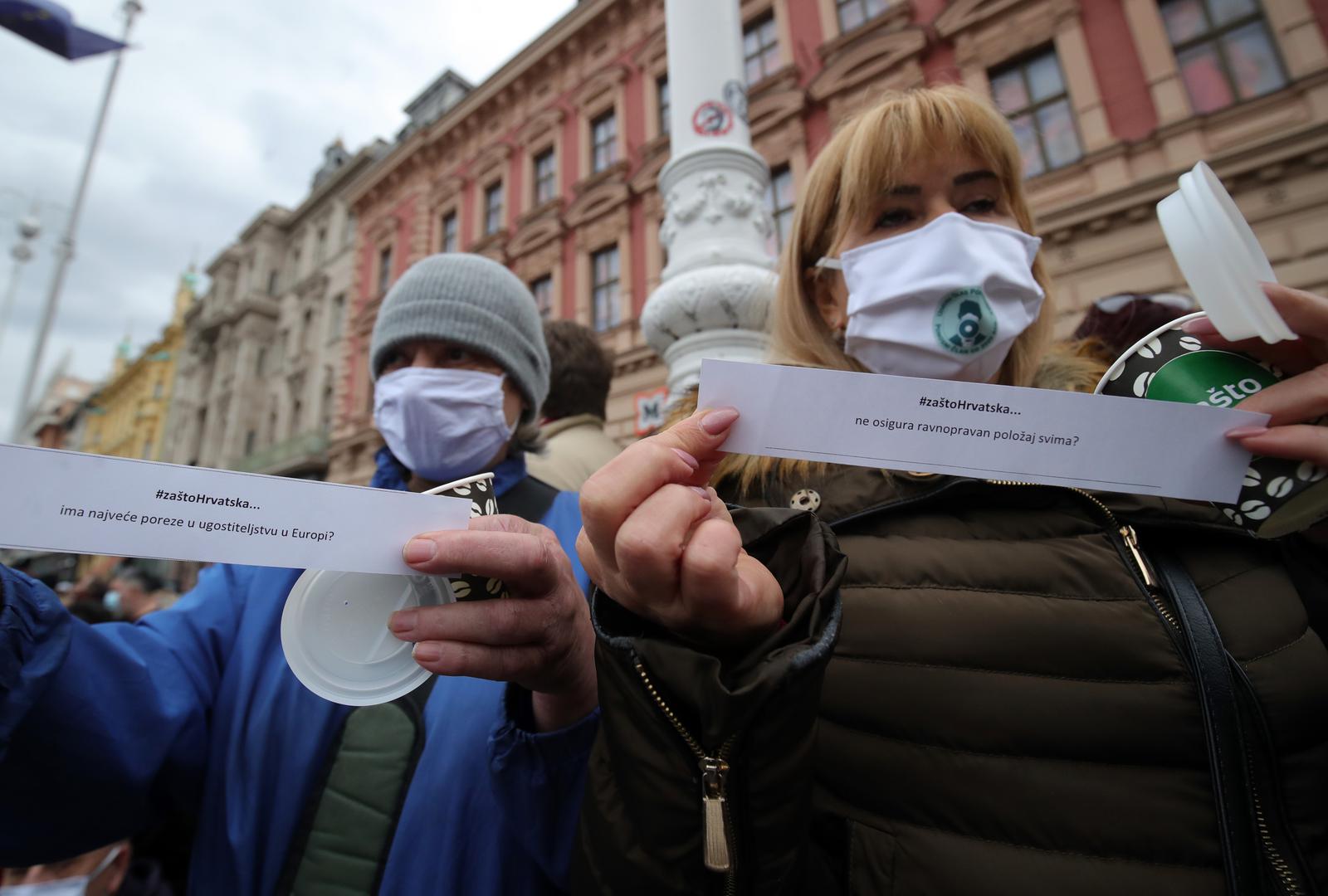 03.02.2021., Zagreb - U organizaciji Udruge Glas poduzetnika na Trgu bana Josipa Jelacica odrzan je prosvjed "zbog neadekvatnih ekonomskih mjera i diskriminatornih odluka prema dijelu poduzetnika". Photo: Sanjin Strukic/PIXSELL