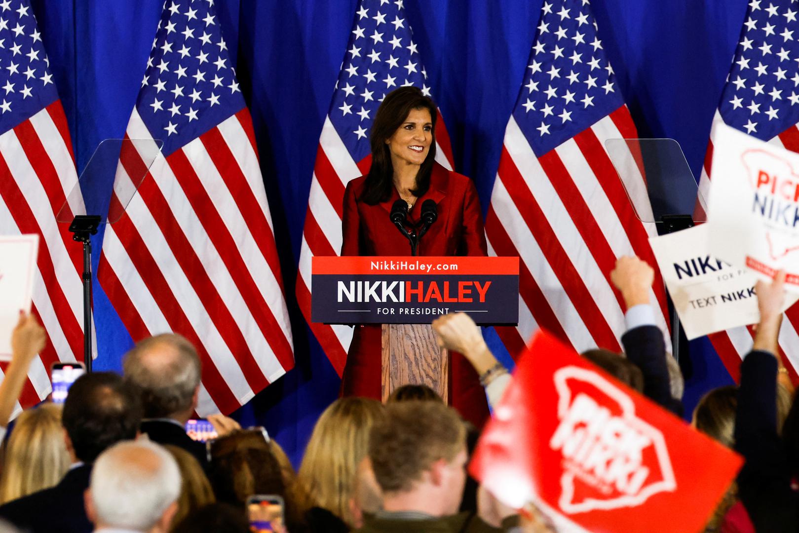 Republican presidential candidate and former U.S. Ambassador to the United Nations Nikki Haley speaks at her watch party during the South Carolina Republican presidential primary election in Charleston, South Carolina, U.S. February 24, 2024. REUTERS/Evelyn Hockstein Photo: Evelyn Hockstein/REUTERS