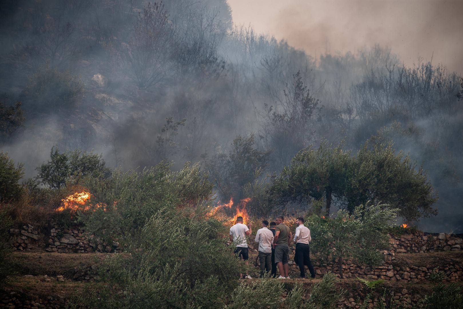 27.08.2024., Zrnovnica - U poslijepodnevnim satima vjetar je ponovno razbuktao pozar koji je usao u Zrnovnicu. Photo: Zvonimir Barisin/PIXSELL