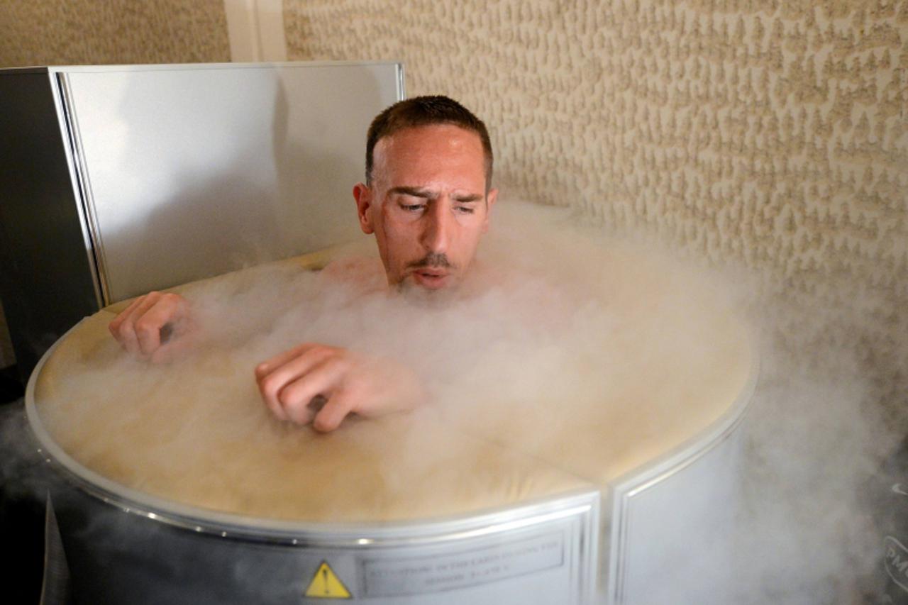 'France\'s national soccer team midfielder Franck Ribery is seen in a sauna at the team\'s training center in Kircha June 7, 2012, on the eve of the Euro 2012 soccer championships opening match. REUTE