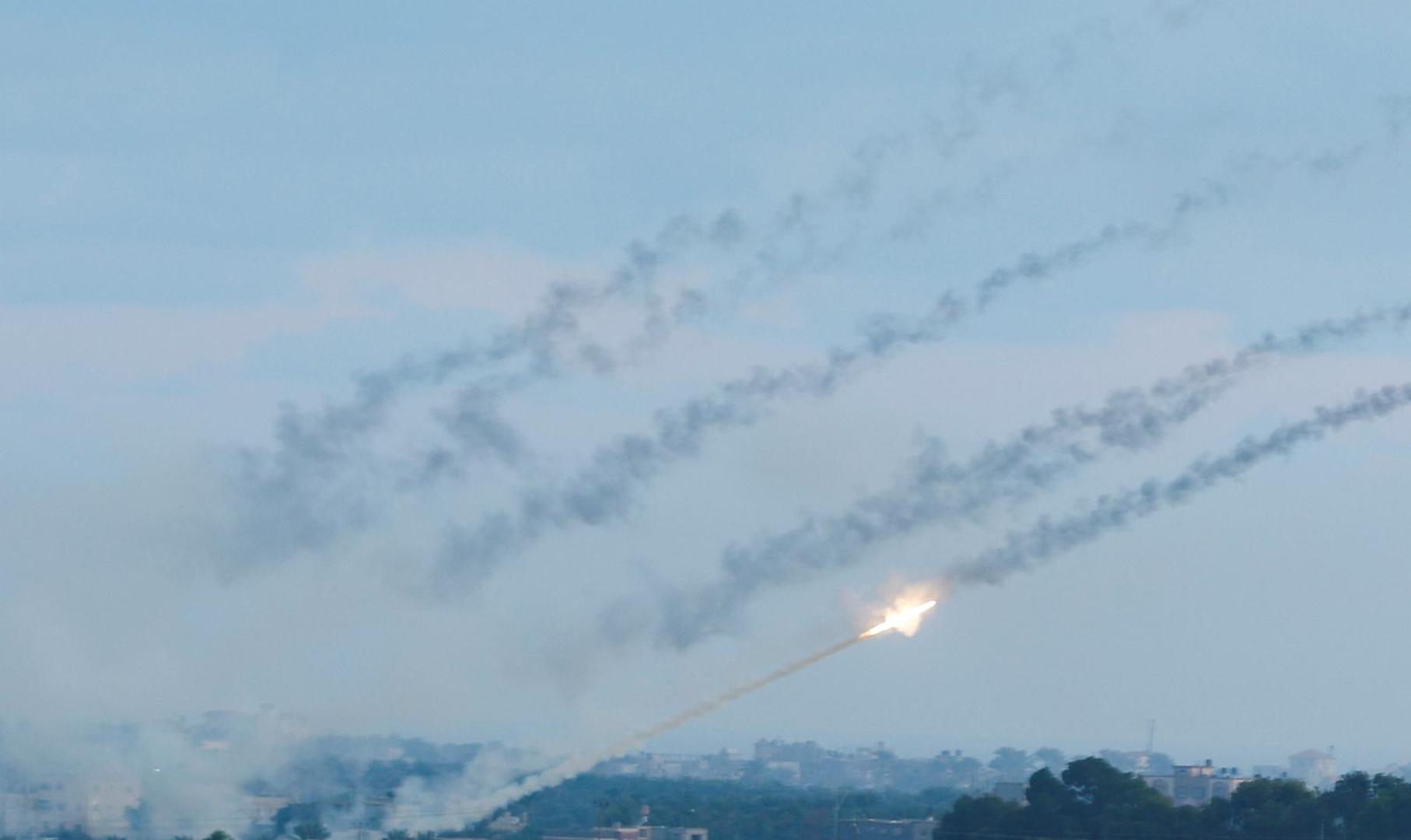 Rockets are fired by Palestinian militants into Israel, in Gaza October 7, 2023. REUTERS/Ibraheem Abu Mustafa Photo: IBRAHEEM ABU MUSTAFA/REUTERS