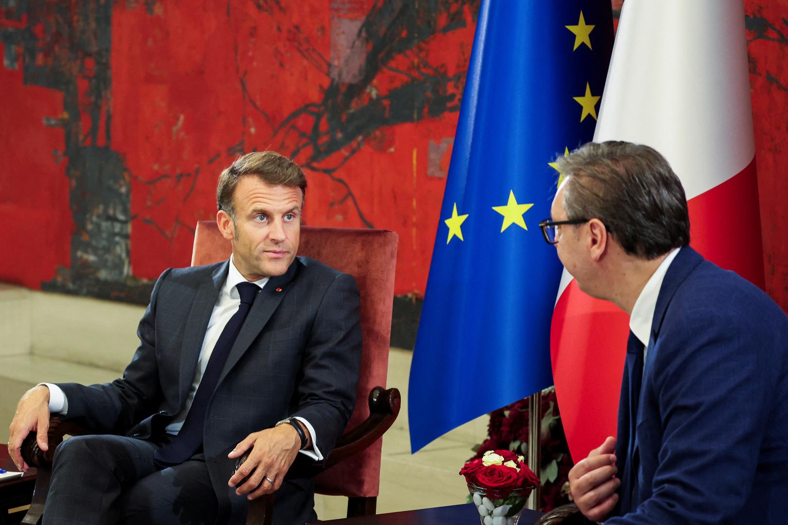 French President Emmanuel Macron meets Serbian President Aleksandar Vucic at the Palace of Serbia building in Belgrade, Serbia, August 29, 2024. REUTERS/Djordje Kojadinovic Photo: DJORDJE KOJADINOVIC/REUTERS