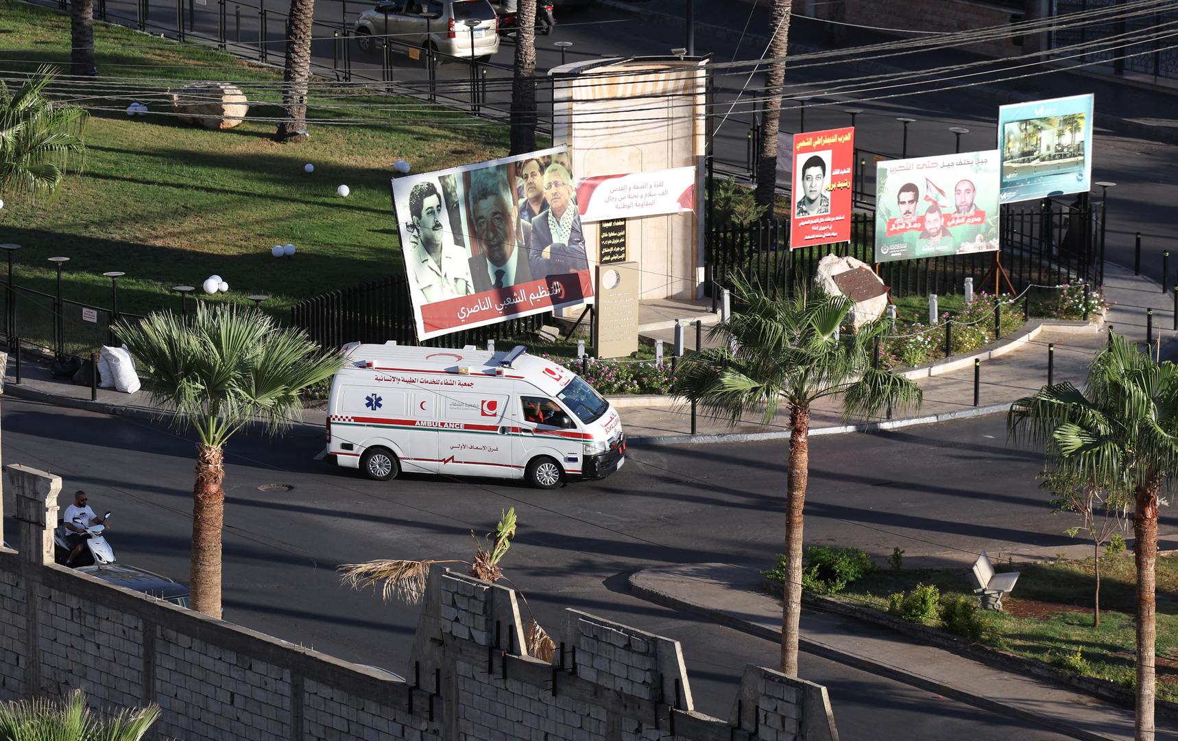 An ambulance drives, as more than 1,000 people, including Hezbollah fighters and medics, were wounded on Tuesday when the pagers they use to communicate exploded across Lebanon, according to a security source, in Sidon, Lebanon September 17, 2024. REUTERS/Aziz Taher Photo: AZIZ TAHER/REUTERS