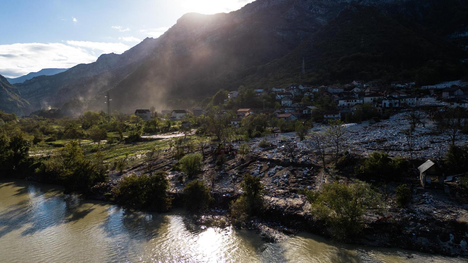 07.10.2024., Jablanica - Pogled iz zraka na mjesto Donje Jablanica i kamenolom iz kojeg je krenula lavina kamenja zajedno s bujicom. Photo: Denis Kapetanovic/PIXSELL