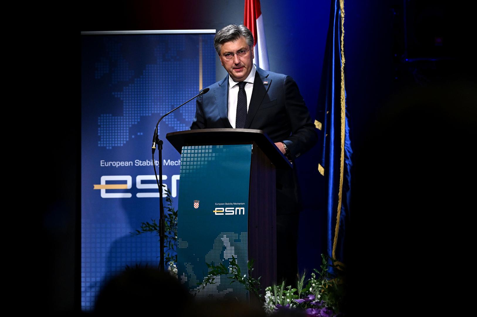 22.05.2023., Zagreb - U koncertnoj dvorani Vatroslav Lisinski predsjednik Vlade Andrej Plenkovic otvorio je konferenciju Ulazak Hrvatske u Europski stabilizacijski mehanizam kao 20. clanica. Andrej Plenkovic Photo: Marko Lukunic/PIXSELL