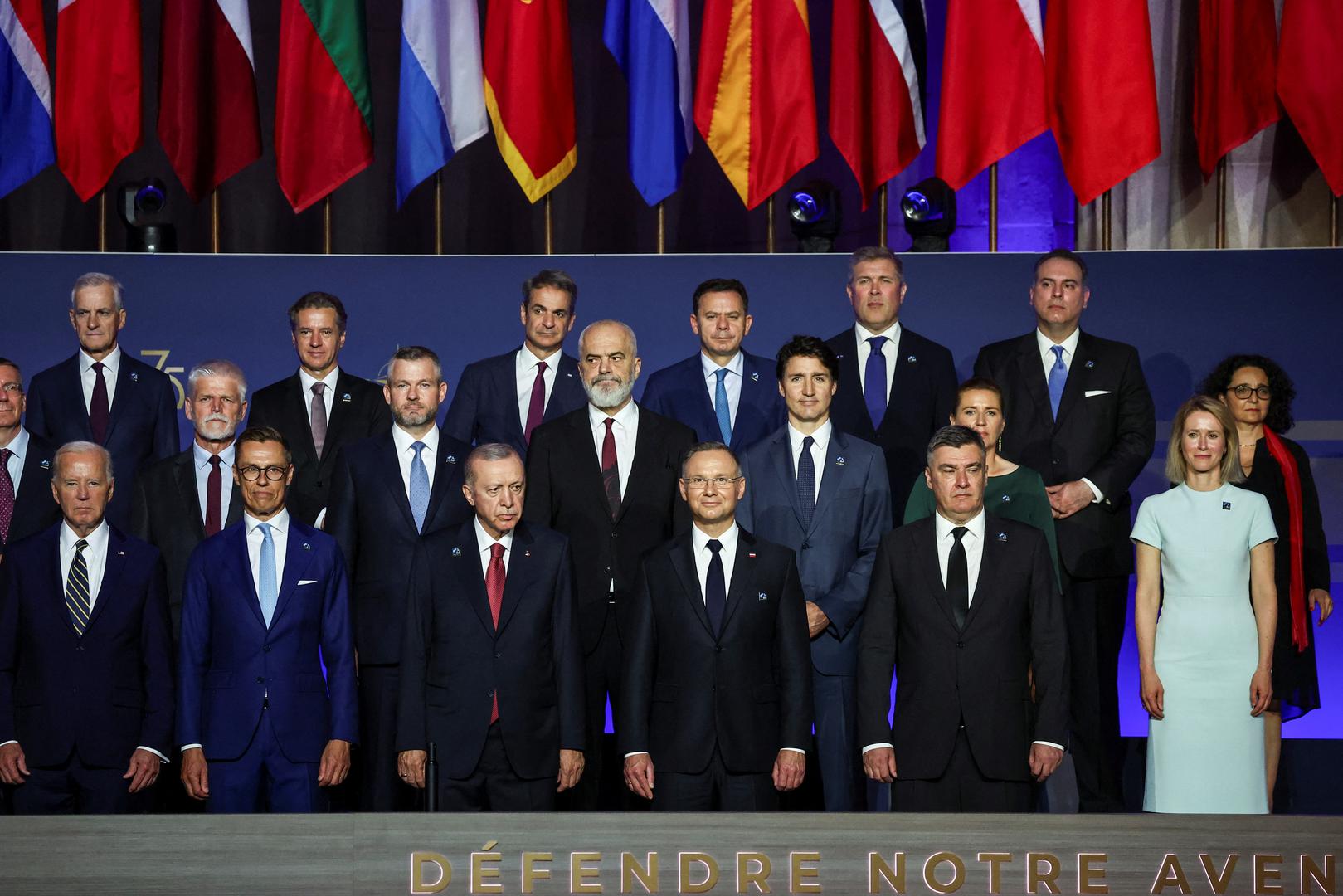 U.S. President Joe Biden, Turkish President Tayyip Erdogan, Polish President Andrzej Duda, Estonia's Prime Minister Kaja Kallas, Canadian Prime Minister Justin Trudeau, Czech Republic's President Petr Pavel, Greek Prime Minister Kyriakos Mitsotakis and other officials pose for a family photo as they attend a NATO event to commemorate the 75th anniversary of the alliance, in Washington, U.S., July 9, 2024. REUTERS/Yves Herman Photo: YVES HERMAN/REUTERS