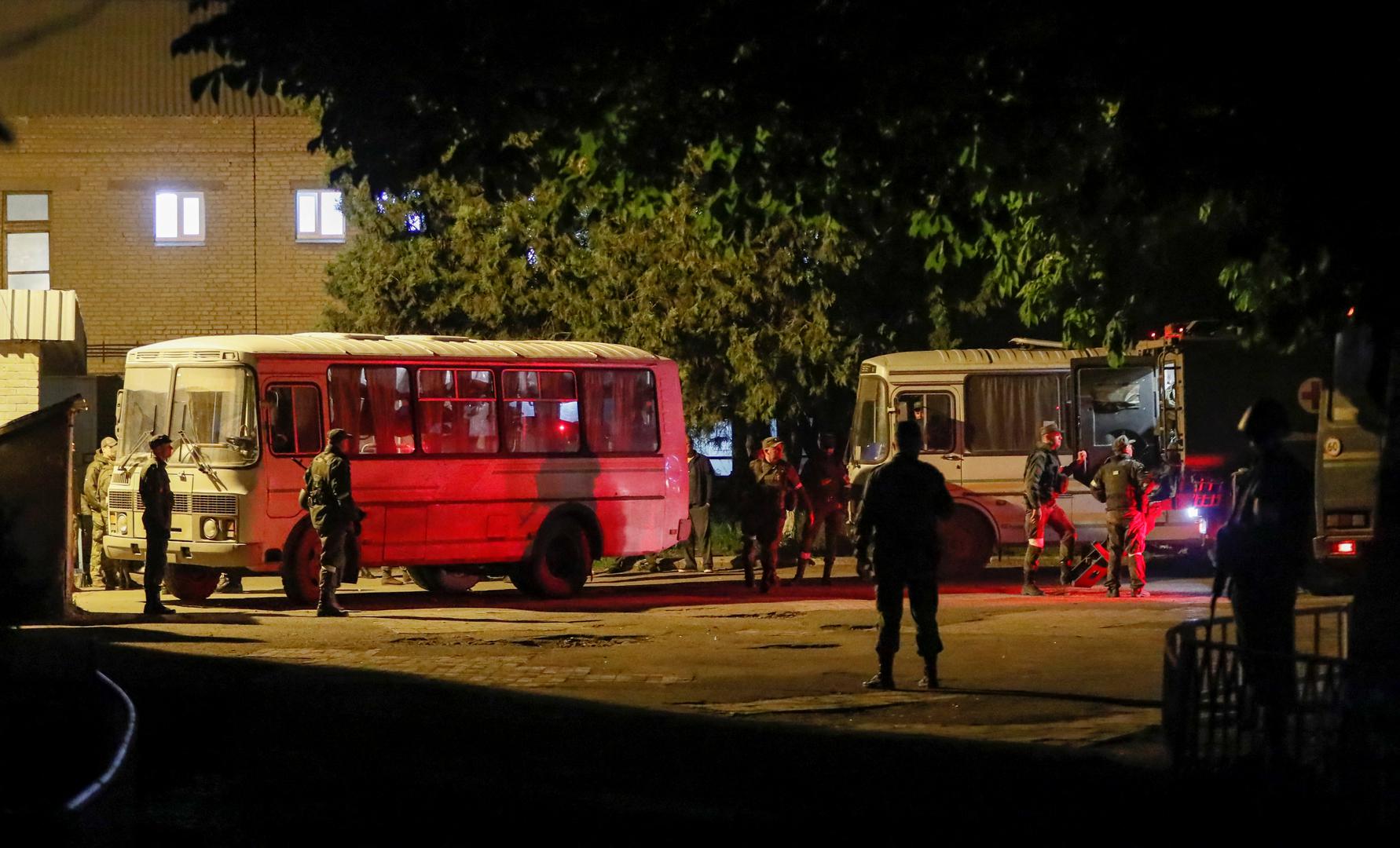 A view shows buses carrying service members of Ukrainian forces from the besieged Azovstal steel mill in Mariupol, which arrived under escort of the pro-Russian military in the course of Ukraine-Russia conflict in Novoazovsk, Ukraine May 16, 2022. REUTERS/Alexander Ermochenko Photo: Alexander Ermochenko/REUTERS