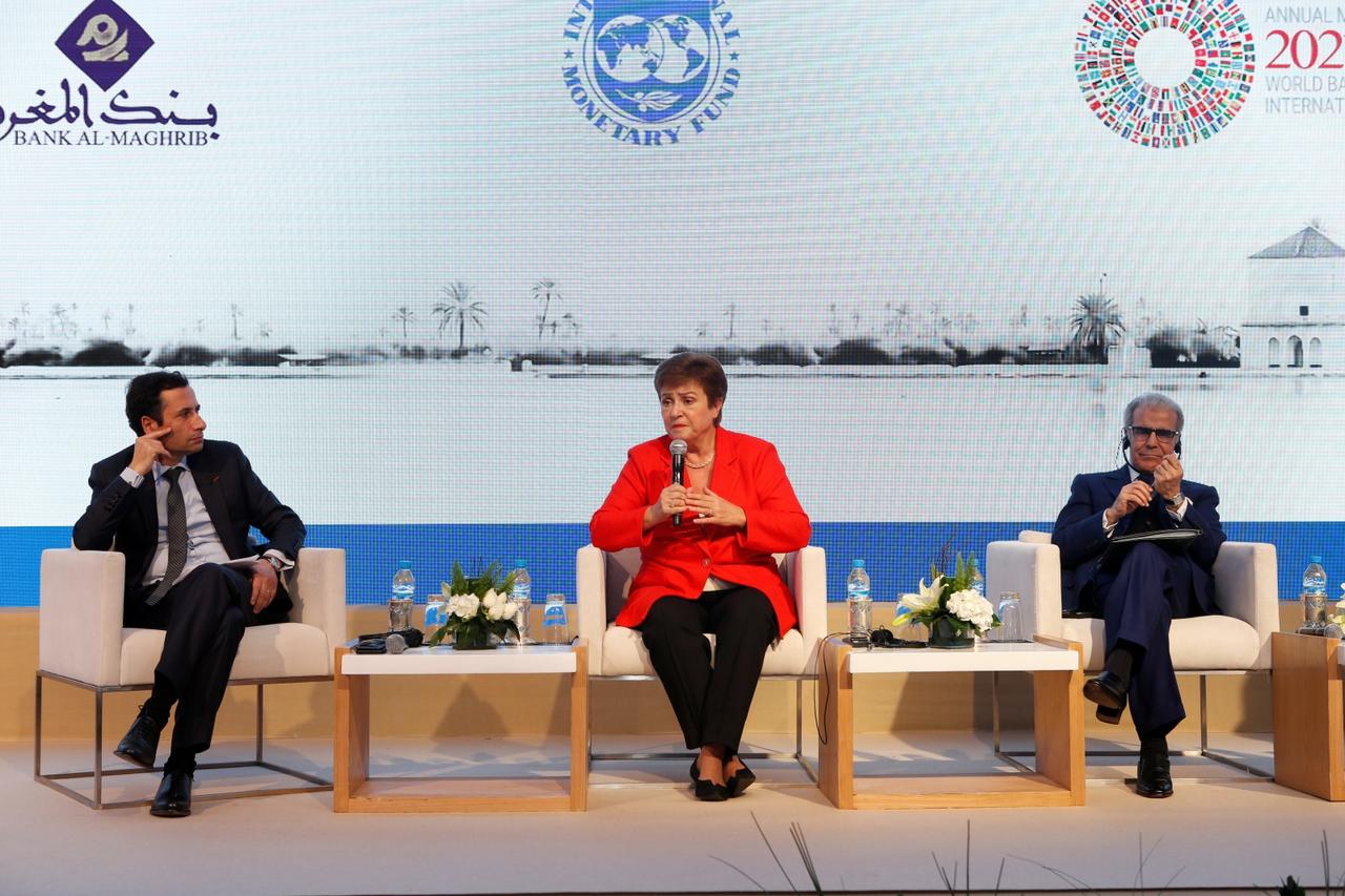 IMF Managing Director Kristalina Georgieva speaks during a news conference in Rabat