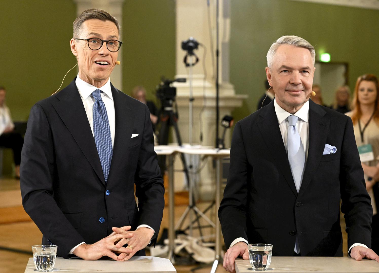 National Coalition Party (NCP) presidential candidate Alexander Stubb and  Green Party backed candidate for a nonpartisan constituency association Pekka Haavisto attend an election night event at the Helsinki City Hall in Helsinki, Finland, February 11, 2024. Lehtikuva/Heikki Saukkomaa via REUTERS ATTENTION EDITORS - THIS IMAGE WAS PROVIDED BY A THIRD PARTY. NO THIRD PARTY SALES. NOT FOR USE BY REUTERS THIRD PARTY DISTRIBUTORS. FINLAND OUT. NO COMMERCIAL OR EDITORIAL SALES IN FINLAND. Photo: LEHTIKUVA/REUTERS