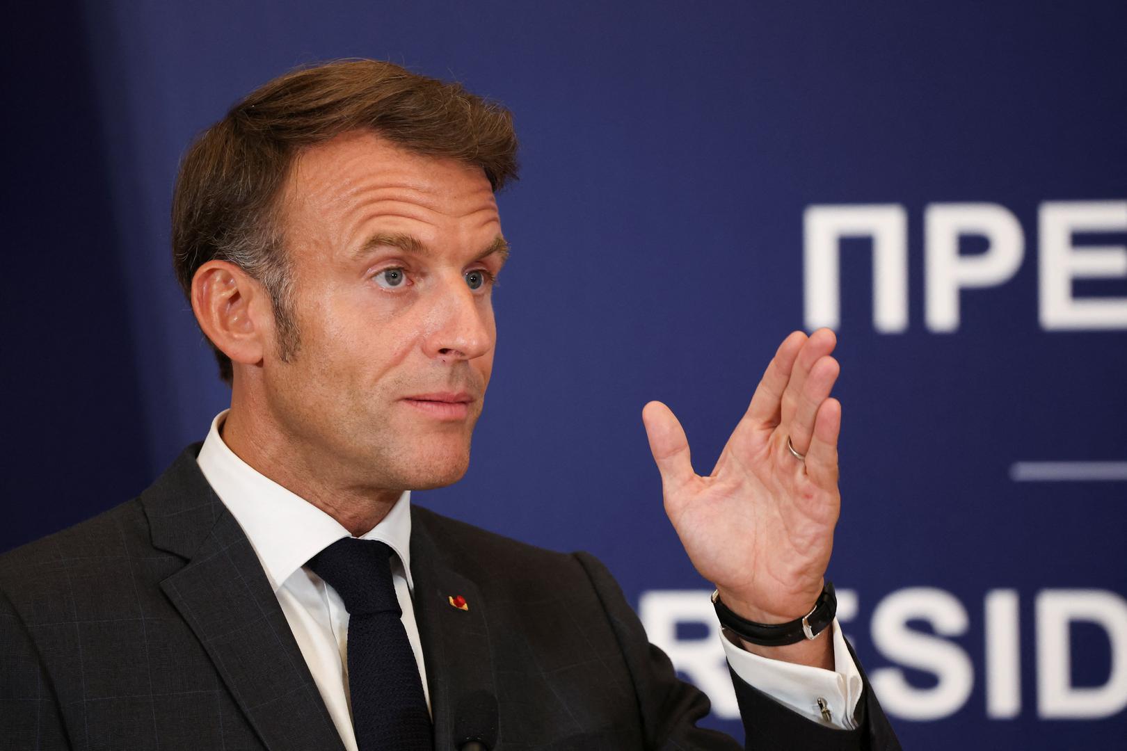 French President Emmanuel Macron speaks during a joint press conference with Serbian President Aleksandar Vucic (not pictured), at the Palace of Serbia building in Belgrade, Serbia, August 29, 2024. REUTERS/Djordje Kojadinovic Photo: DJORDJE KOJADINOVIC/REUTERS