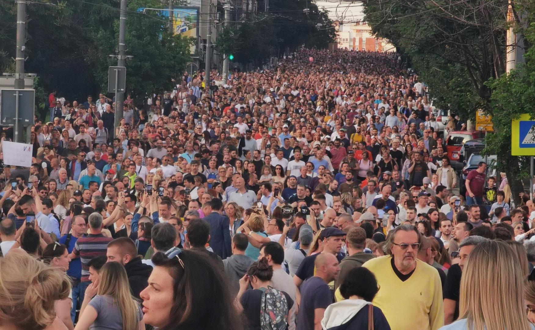 03, June, 2023, Belgrade -  In front of the House of the National Assembly, the fifth protest called "Serbia against violence" started, organized by a part of the pro-European opposition parties. Photo: M.M./ATAImages

03, jun, 2023, Beograd - Ispred Doma narodne skupstine poceo je peti protest pod nazivom "Srbija protiv nasilja" u organizaciji dela proevropskih opozicionih stranaka. Photo: M.M./ATAImages Photo: M.M./ATA images/PIXSELL