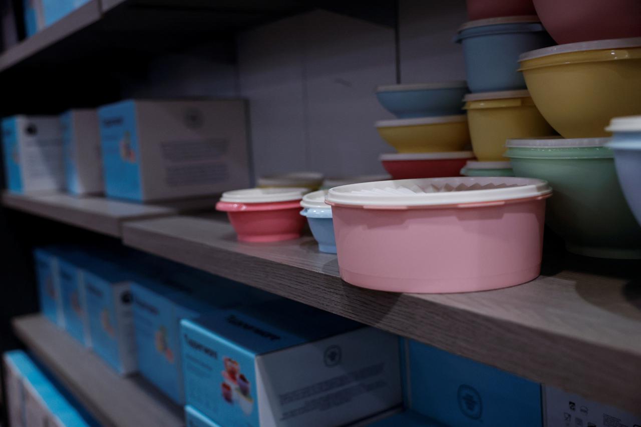 Tupperware products are seen on display at a store in New York City