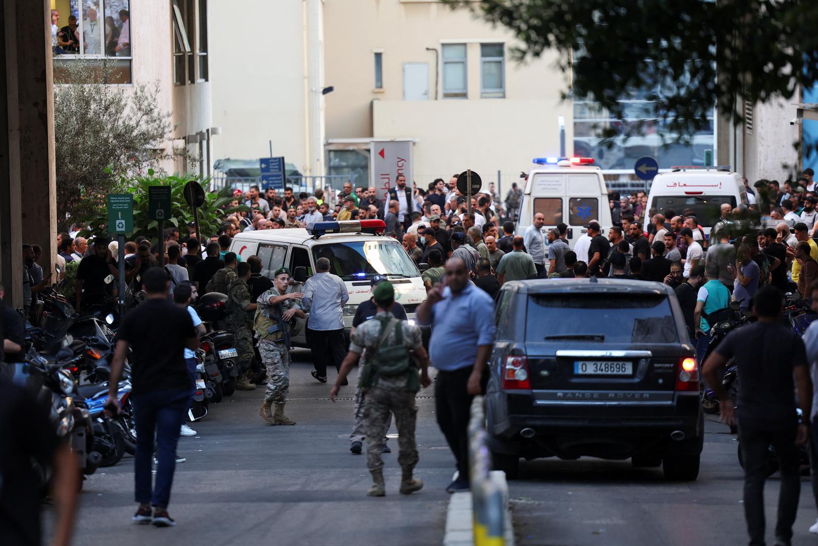 People gather outside a hospital as more than 1,000 people, including Hezbollah fighters and medics, were wounded when the pagers they use to communicate exploded across Lebanon, according to a security source, in Beirut, Lebanon September 17, 2024. REUTERS/Mohamed Azakir Photo: MOHAMED AZAKIR/REUTERS