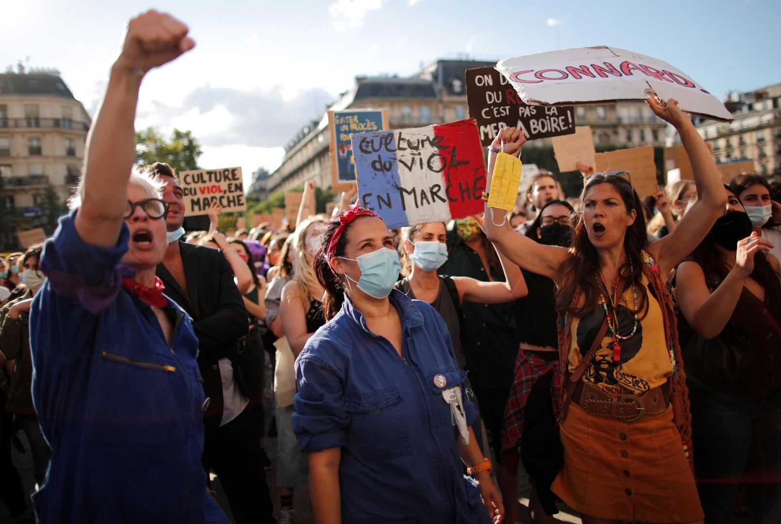 Feminist activists demonstrate against new government appointments in Paris Feminist activists demonstrate against the appointments of French Interior Minister Gerald Darmanin and Justice Minister Eric Dupond-Moretti in the new French government, in front of the city hall in Paris, France, July 10, 2020. REUTERS/Benoit Tessier BENOIT TESSIER