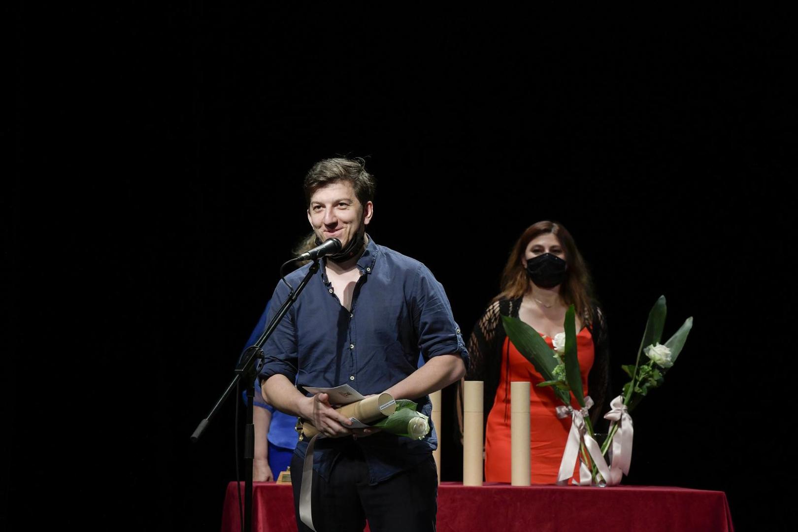 26.06.2021., Zagreb- Svecana dodjela nagrada na 45.  Danima satire Fadila Hadzica. Nagrada za najbolju musku ulogu, Matija Sakoronja.
Photo: Sandra Simunovic/PIXSELL