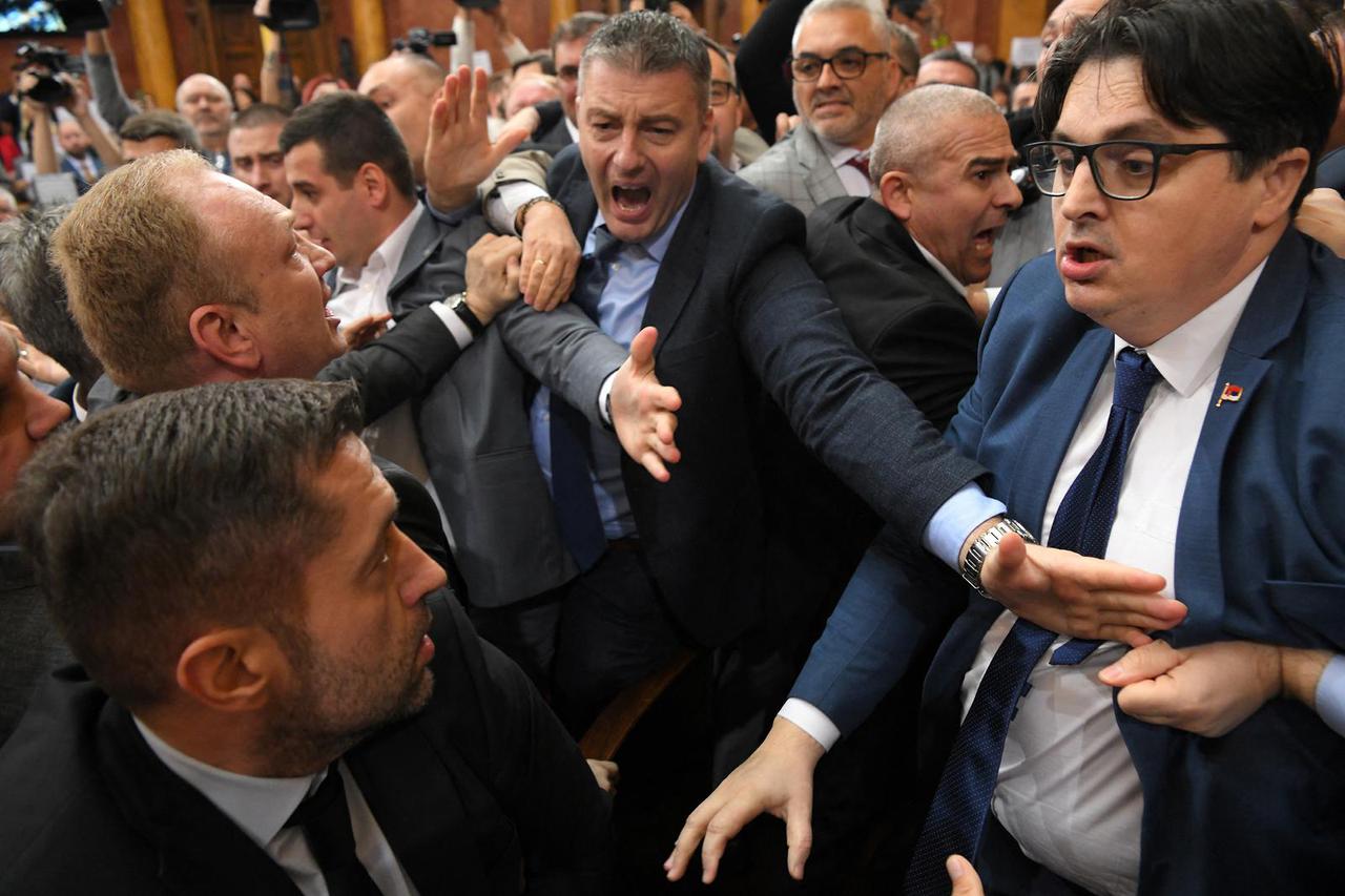 Brawl erupts in the Serbian parliament in Belgrade