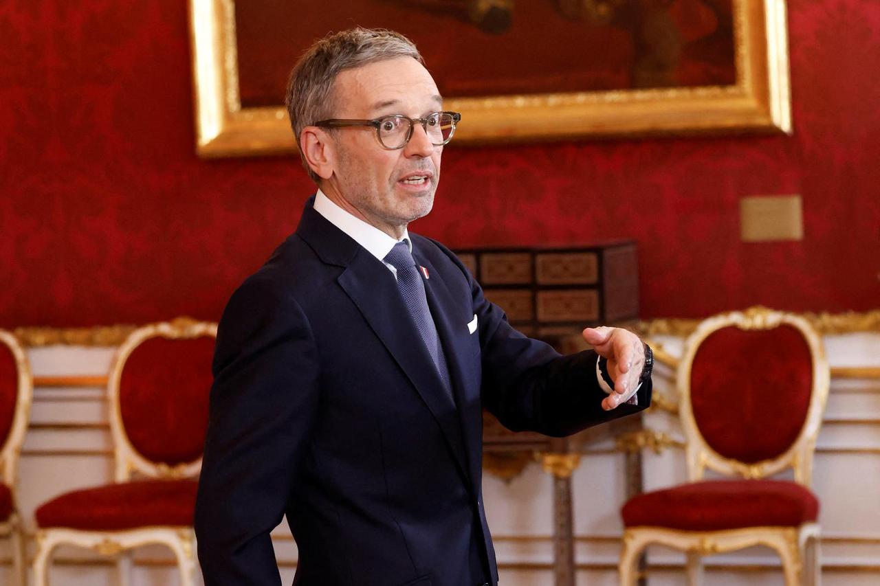 Head of Freedom Party Herbert Kickl leaves after a meeting with President Alexander Van der Bellen in Vienna