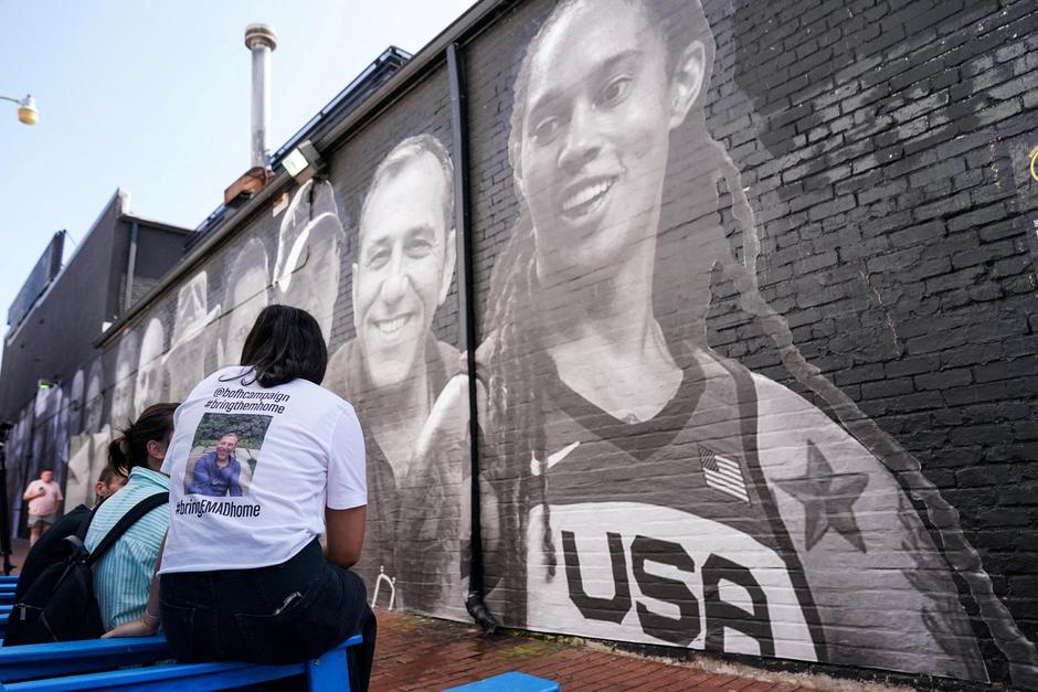 FILE PHOTO: Brittney Griner and other hostages mural in Washington