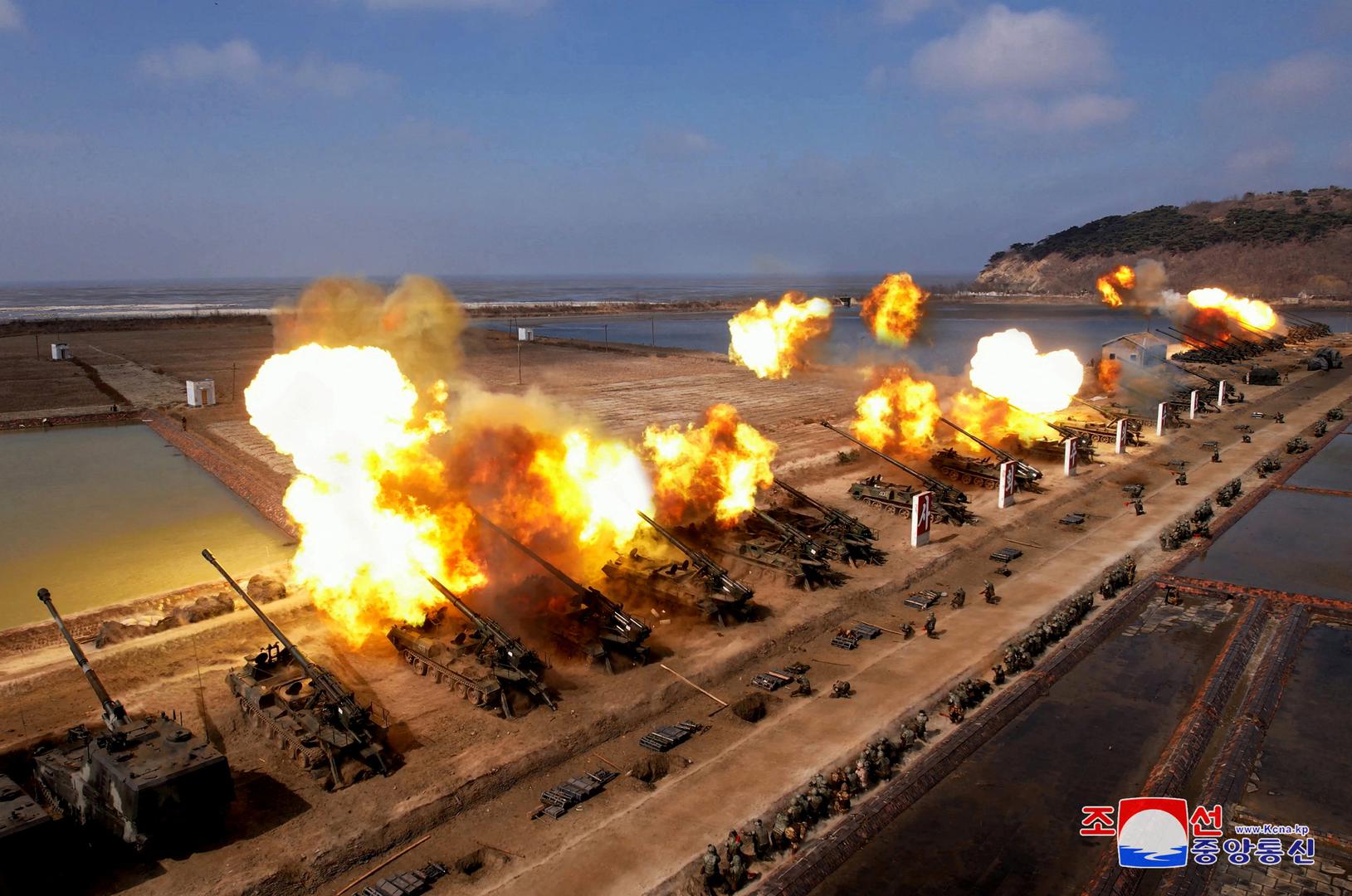 The Korean People's Army conducts an artillery firing drill, KCNA news agency reported, in North Korea, March 7, 2024 in this picture released on March 8, 2024, by the Korean Central News Agency.    KCNA via REUTERS    ATTENTION EDITORS - THIS IMAGE WAS PROVIDED BY A THIRD PARTY. REUTERS IS UNABLE TO INDEPENDENTLY VERIFY THIS IMAGE. NO THIRD PARTY SALES. SOUTH KOREA OUT. NO COMMERCIAL OR EDITORIAL SALES IN SOUTH KOREA. Photo: KCNA/REUTERS