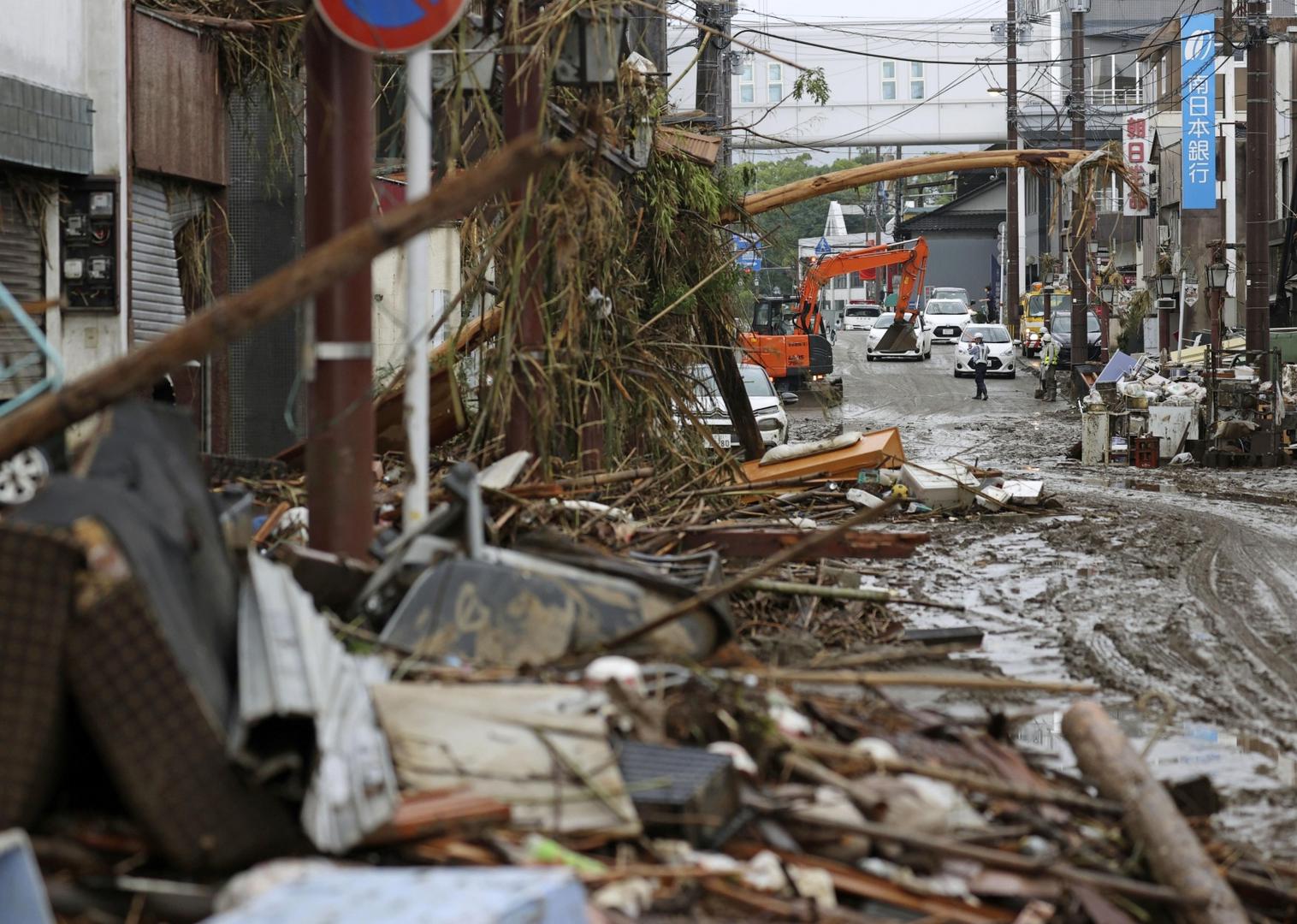 Photo shows the flood-ravaged city of Hitoyoshi in Kumamoto Prefecture, southwestern Japan, on July 7, 2020, after deadly torrential rain. (Kyodo)
==Kyodo
 Photo via Newscom Newscom/PIXSELL