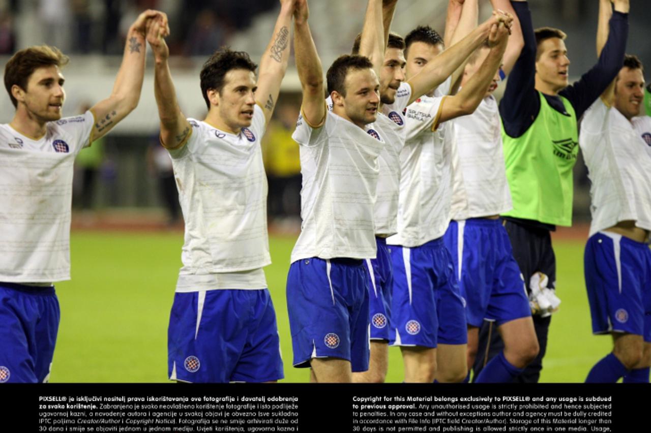 '17.04.2013., Poljud, Split - Uzvratna utakmica polufinala Hrvatskog kupa, Hajduk - Slaven Belupo. Slavlje hajdukovaca na kraju utakmice.  Photo: Ivo Cagalj/PIXSELL'