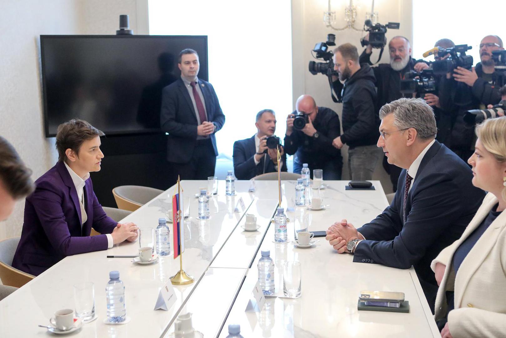 30.04.2023., Zagreb - Predsjednik Vlade Hrvatske Andrej Plenkovic sastao se s predsjednicom Vlade Srbije Anom Brnabic u Banskim dvorima. Photo: Zeljko Hladika/PIXSELL