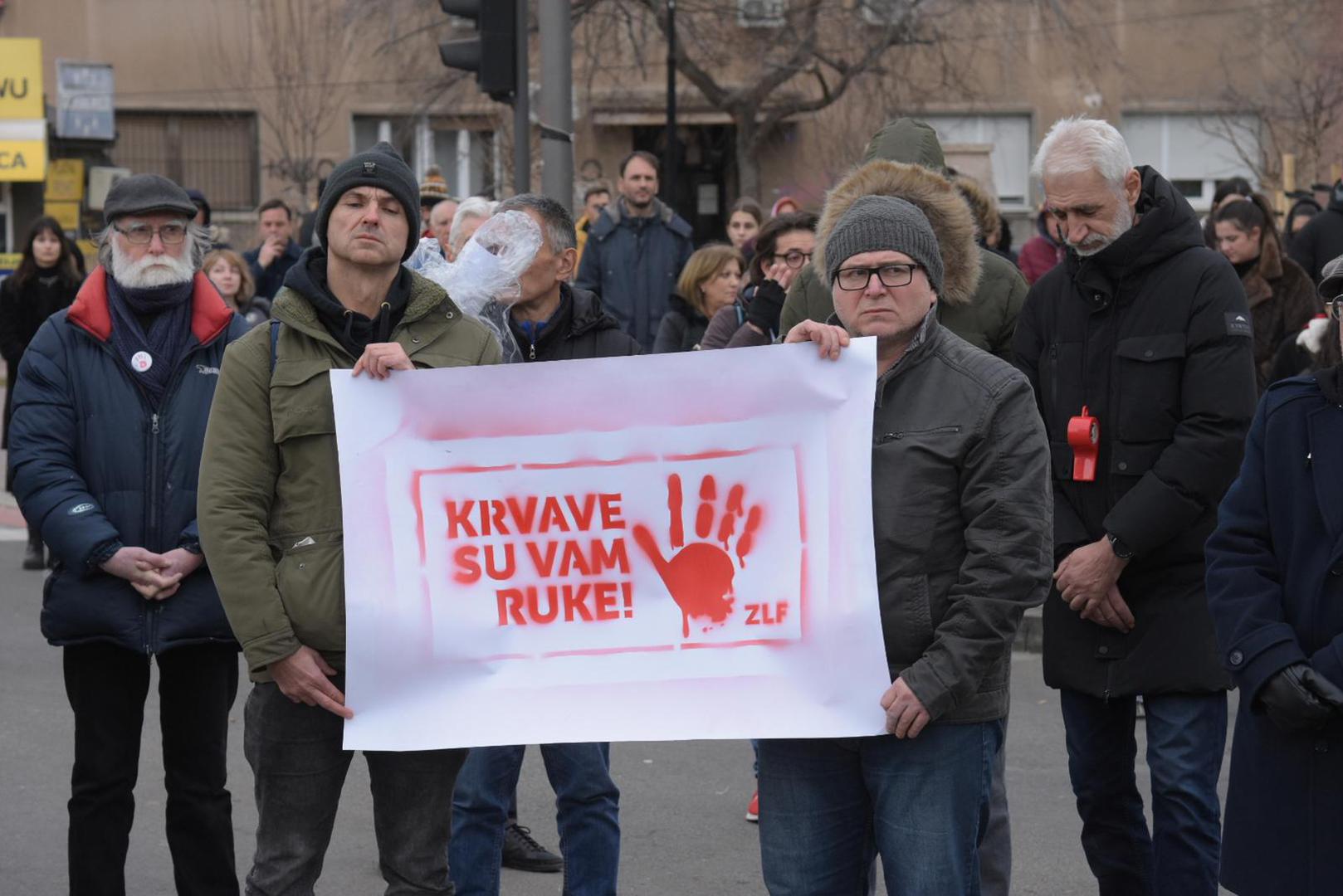 03, January, 2025, Nis -The "Stop, Serbia" campaign in Nis lasted 29 minutes this Friday - for 29 victims, and the post was dedicated to the victims in Novi Sad, but also to those killed in Arilje and Cetinje. Photo: Radule Perisic/ATAImages

03, januar, 2025, Nis - Akcija "Zastani, Srbijo" u Nisu je ovog petka trajala 29 minuta - za 29 zrtava, a posta je odata stradalima u Novom Sadu, ali i ubijenima u Arilju i na Cetinju. Photo: Radule Perisic/ATAImages Photo: Radule Perisic/ATA Images/PIXSEL/PIXSELL