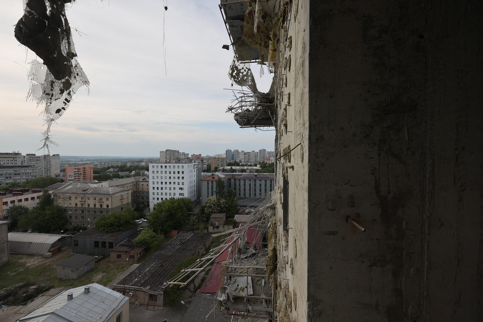 A multi-story residential building damaged by Russian shelling, Kharkiv, northeastern Ukraine, May 14, 2024. A Russian air strike has hit a high-rise residential building in Kharkiv, local officials said, as Russian forces continued to make deeper advances. There was no immediate mention of casualties or the extent of the damage, according to the regional governor, who warned there was a threat of more strikes coming. More than 7,000 people have fled Kharkiv since Russia launched its ground invasion on Friday as Kyiv’s top general warned that while the situation was stabilising, his troops are outgunned and outnumbered. Photo by Viacheslav Madiievskyi/Ukrinform/ABACAPRESS.COM Photo: Madiyevskyy Vyacheslav/Ukrinform/ABACA