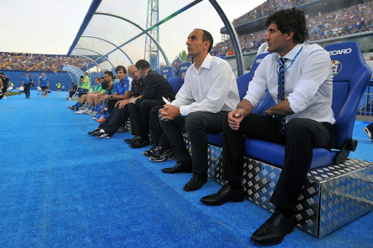 \'13.07.2011., stadion Maksimir, Zagreb - Prva utakmica 2. pretkola Lige prvaka, GNK Dinamo - Neftchi Baku. Krunoslav Jurcic, trener GNK Dinamo, Zoran Mamic, sportski direktor.  Photo: Goran Stanzl/PI