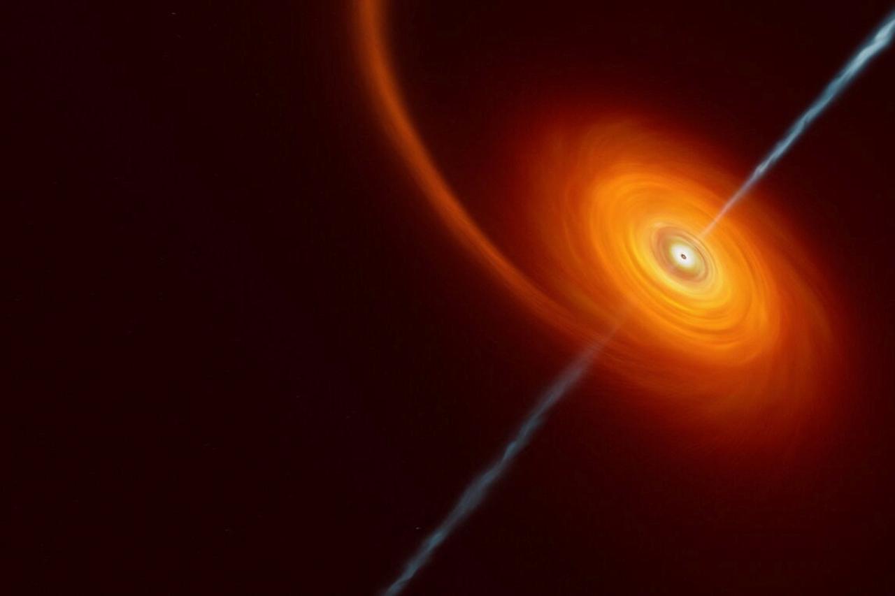 Illustration of a star approaching too close to a black hole