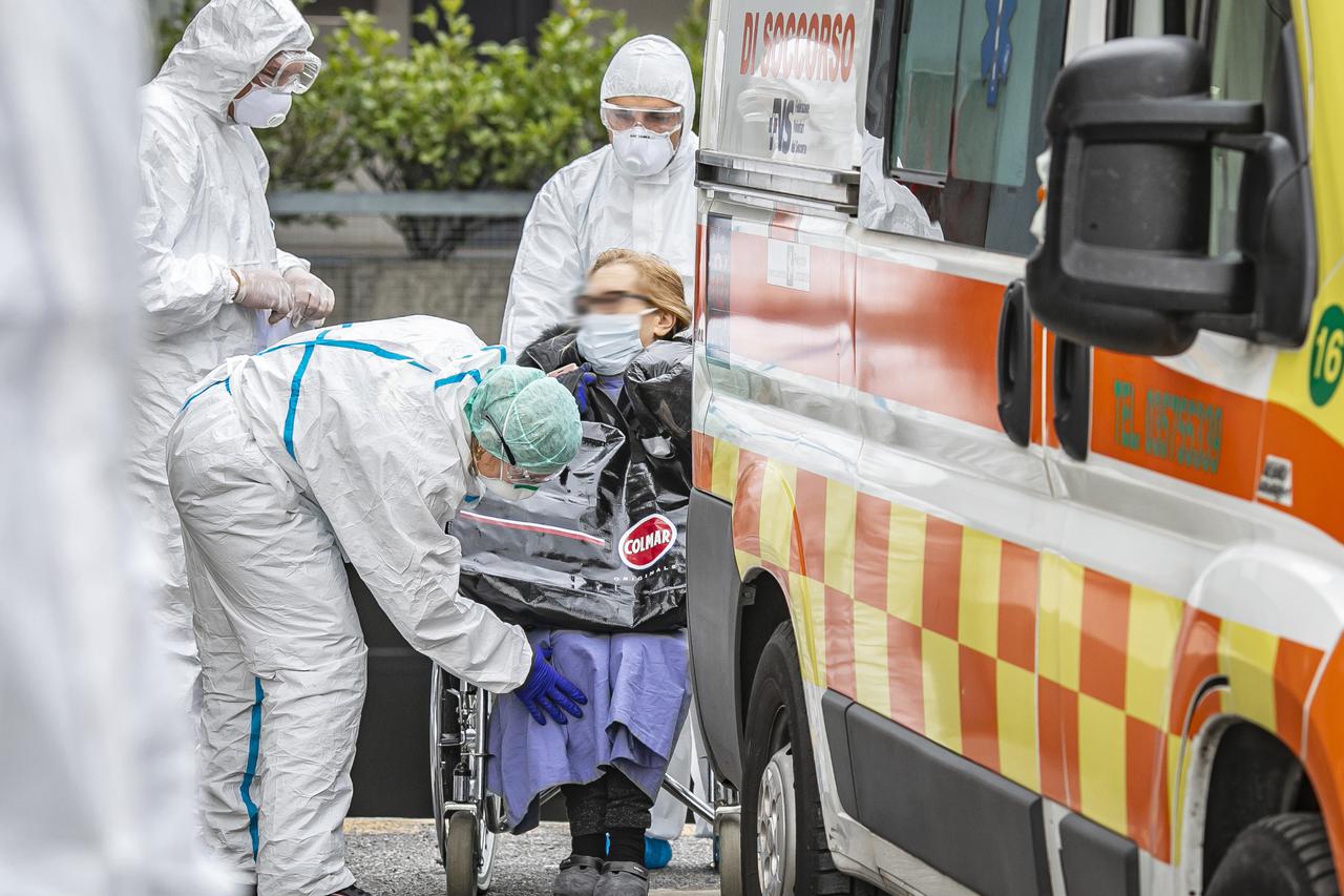 Bergamo Coronavirus - Covid patients arrive from hospitals at the Cristal Palace Hotel