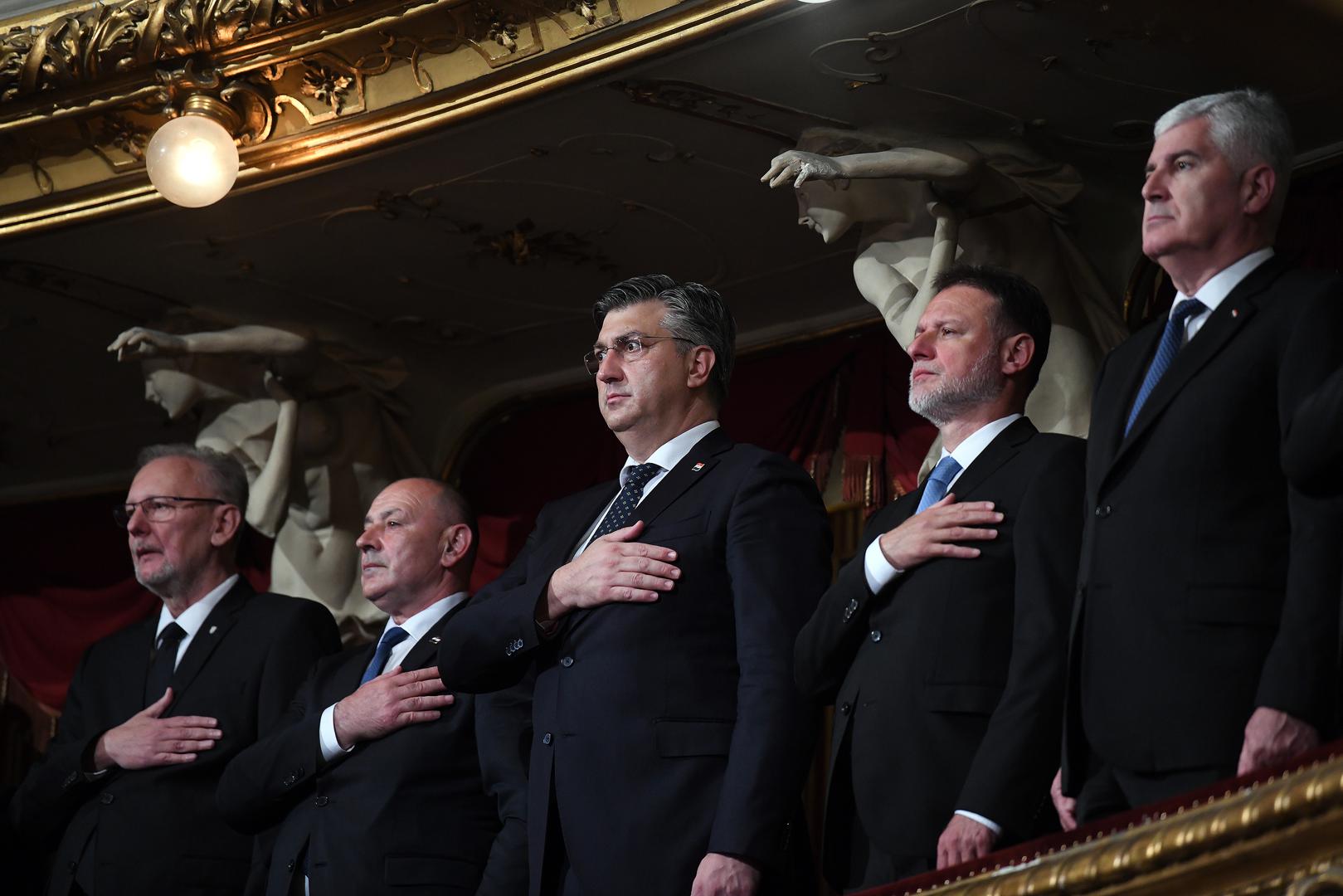 29.05.2022., Zagreb - Svecani koncert u povodu Dana drzavnosti i 30. obljetnice medjunarodnog priznanja Republike Hrvatske. Tomo Medved, Andrej Plenkovic, Gordan Jandrokovic Photo: Sandra Simunovic/PIXSELL