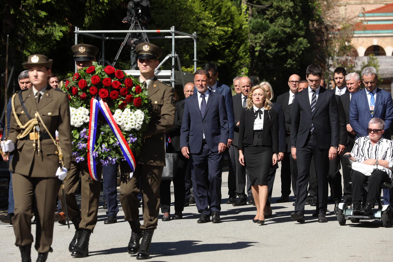 18.05.2024., Zagreb - Komemoracija za zrtve Bleiburske tragedije i Kriznog odrzana je kod Sredisnjeg kriza na groblju Mirogoj. Gordan Jandrokovic, Marijana Petir, Branko Bacic, Vili Beros, Karlo Ressler, Ljubica Lukacic Photo: Robert Anic/PIXSELL