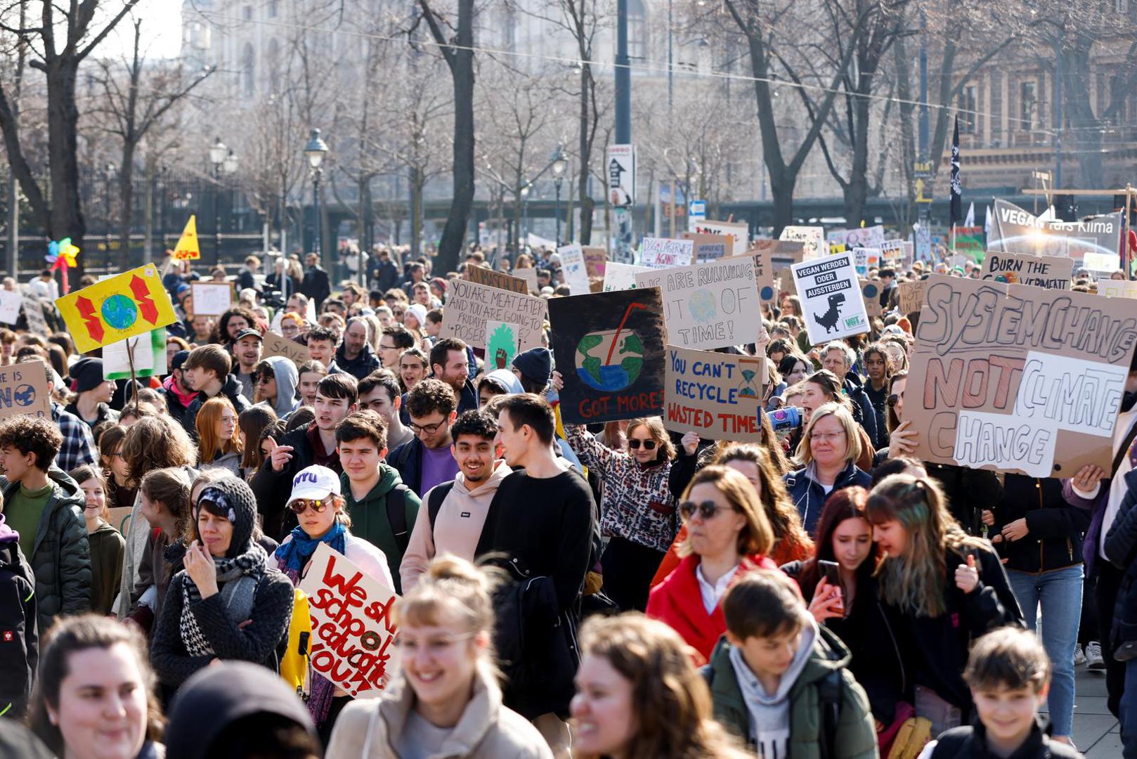 People attend a protest as part of the Global Climate Strike of the movement 'Fridays for Future', in Vienna, Austria March 3, 2023. REUTERS/Leonhard Foeger Photo: LEONHARD FOEGER/REUTERS