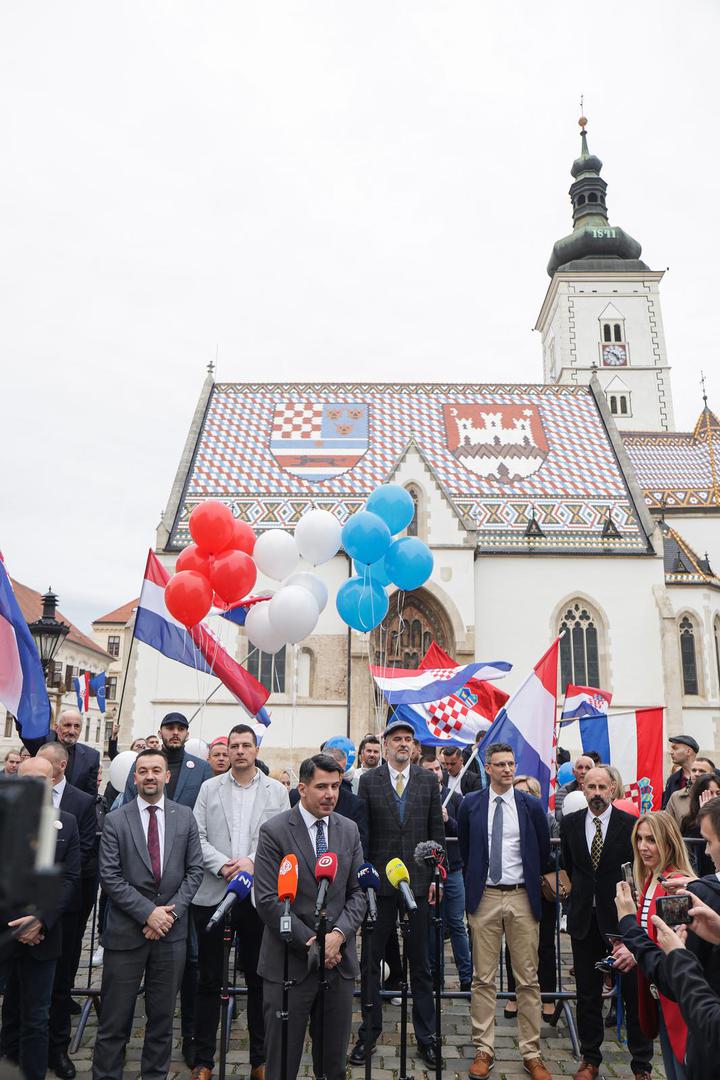 26.03.2024., Zagreb - Predaja Drzavnom izbornom povjerenstvu prijedloga lista i kandidata za parlamentarne izbore - Most, Hrvatski suverenisti, Nezavisna lista mladih i Hrvatske konzervativne stranke. Nikola Grmoja. Photo: Luka Stanzl/PIXSELL