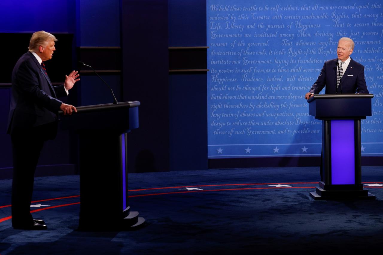 U.S. President Donald Trump and Democratic presidential nominee Joe Biden participate in their first 2020 presidential campaign debate in Cleveland