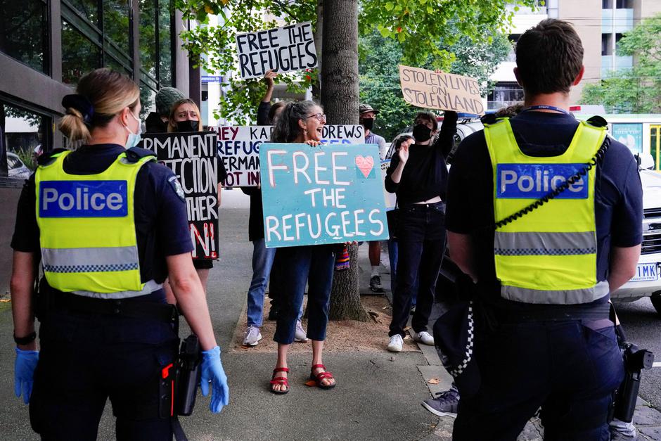 The scene outside the hotel where tennis player Novak Djokovic is believed to be in Melbourne