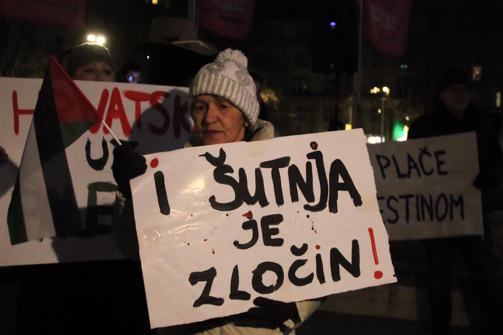 13.1.2024., Trg zrtava fasizma, Zagreb - U sklopu medjunarodnog dana akcije za trajni prekid vatre u Pojasu Gaze, na Trgu zrtava fasizma organiziran je skup pod nazivom “Zivot, sloboda, pravda - mars za Palestinu”. Photo: Luka Batelic/PIXSELL