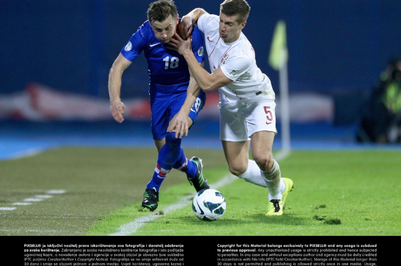 '22.03.2013., stadion u Maksimiru, Zagreb - Kvalifikacijska nogometna utakmica za Svjetsko prvenstvo 2014. u Brazilu, skupina A, Hrvatska - Srbija. Ivica Olic, Matija Nastasic.  Photo: Sanjin Strukic/