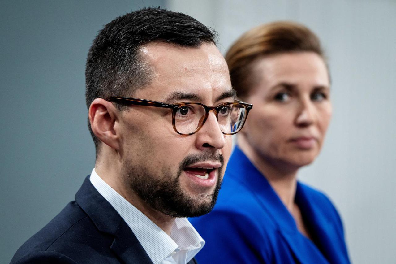 Denmark's Prime Minister Mette Frederiksen and the Chairman of Naalakkersuisut, Mute B. Egede attend a press conference in Copenhagen