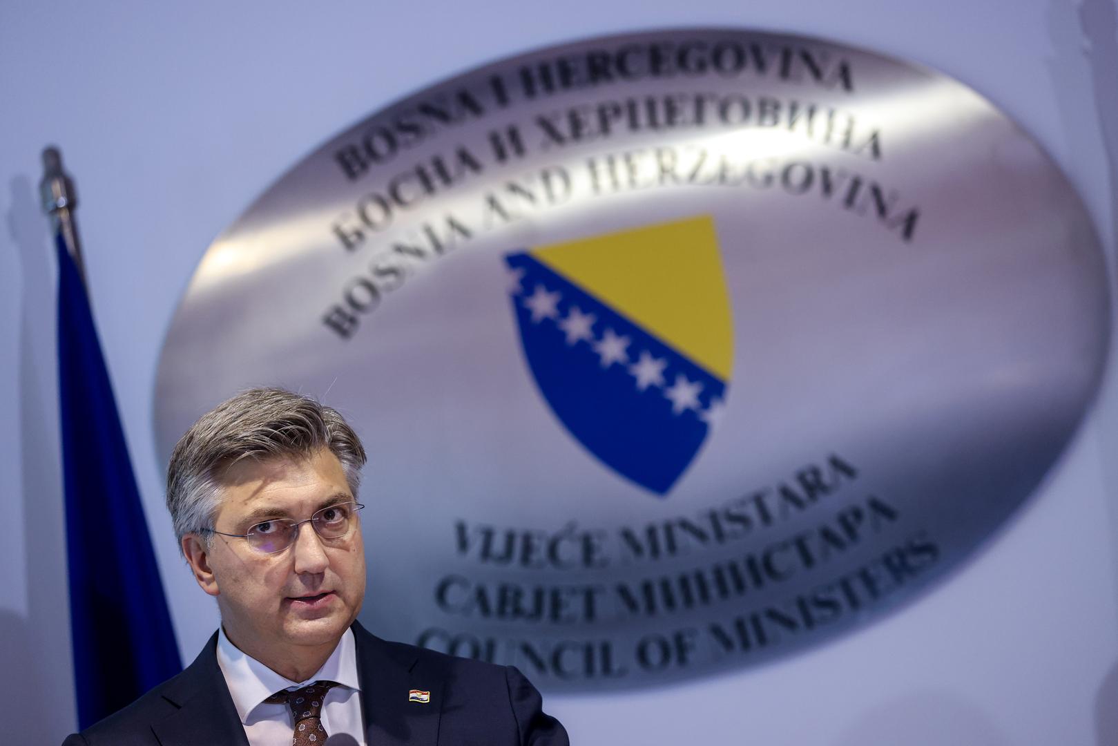 19.10.2023., Sarajevo, Bosna i Hercegovina - Konferencija za medije Predsjednika Vlade Andreja Plenkovica i Predsjedateljice Vijeca ministara BiH Borjane Kristo. Photo: Armin Durgut/PIXSELL