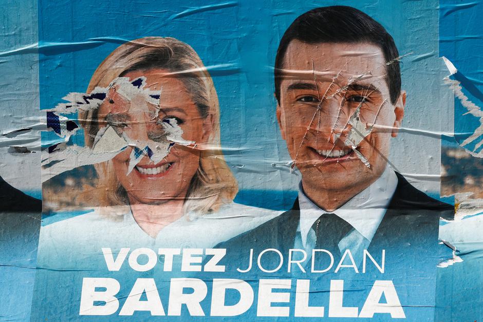 Election posters of the French far-right National Rally (Rassemblement National - RN) party in Paris