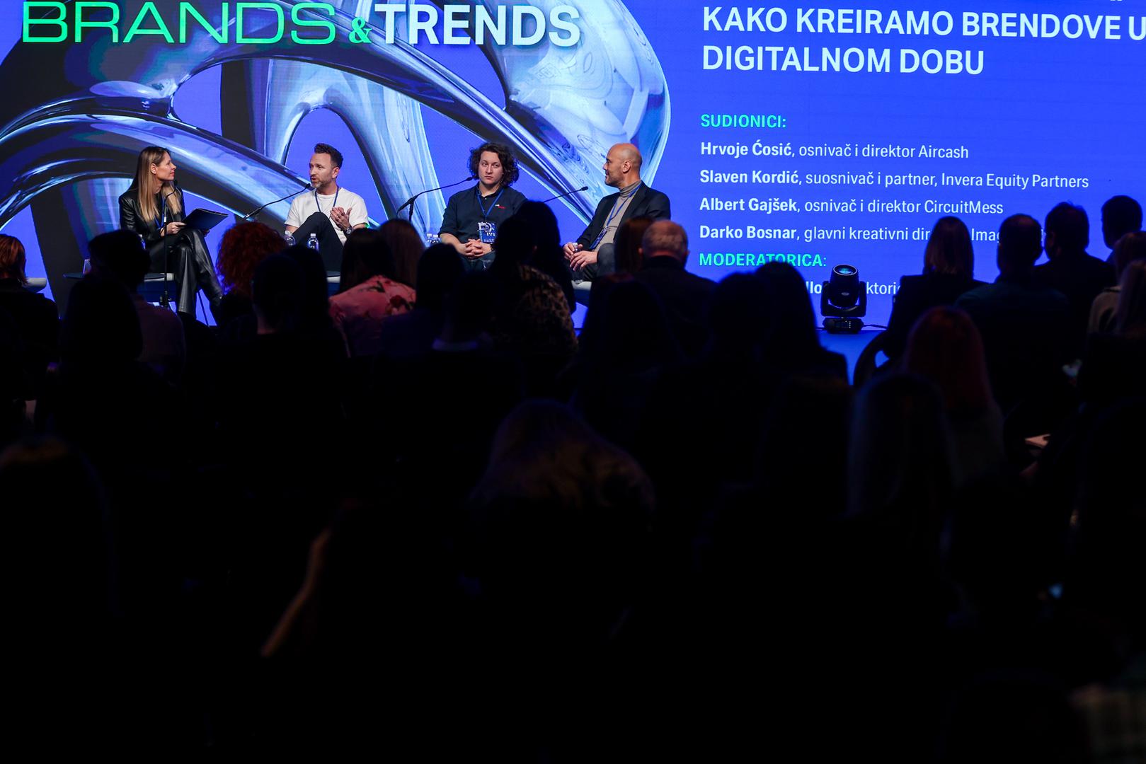 12.12..2024., Zagreb - Konferencija "Brands&Trends" u hotelu Zonar. Panel: Novi svijet, nova pravila: kako kreiramo brendove u digitalnom dobu. Panelisti: Hrvoje Cosic, osnivac i direktor Aircash, Albert Gajsek, osnivac i direktor CircuitMess, Darko Bosnar, glavni kreativni direktor, Imago Ogilvy, Moderator: Dunja Ivana Ballon, direktorica HURA i IAB. Photo: Igor Kralj/PIXSELL