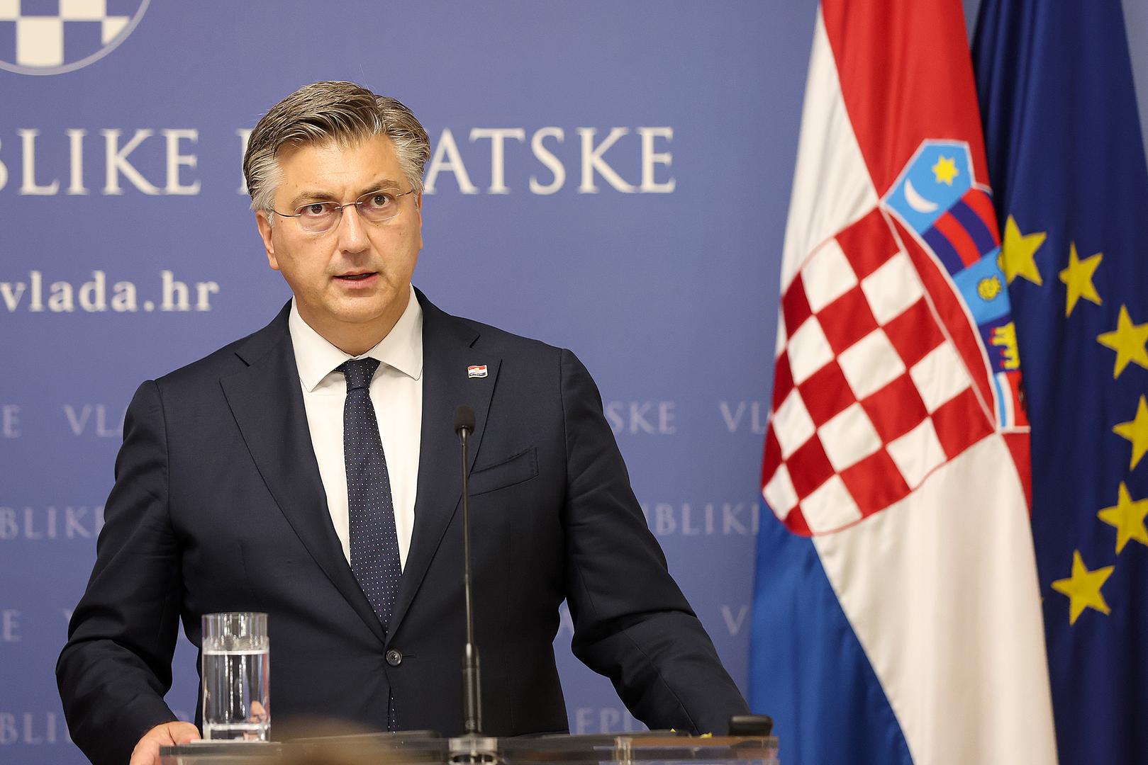 02.10.2023., Zagreb - Predsjednik Vlade Andrej Plenkovic primio je predsjednika Vlade Republike Albanije Edija Ramu, koji boravi u sluzbenom posjetu Hrvatskoj. Izjave za medije nakon sastanka. Photo: Goran Stanzl/PIXSELL